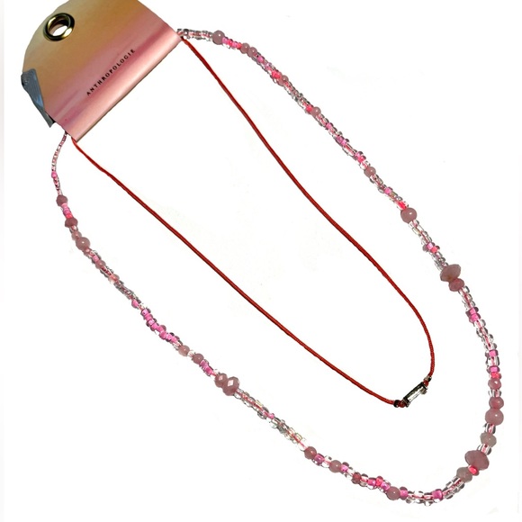 NWT Anthropologie Beaded Cord Necklaces, Set of 2 (PINK,WHITE,GREEN OR ASST) - Picture 4 of 13